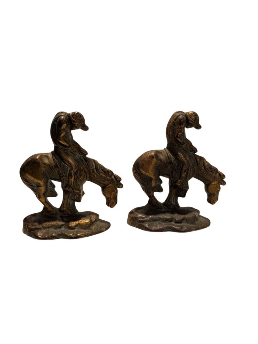 Vintage "End Of The Trail" Bookends Bronze Finish Native American Horse Sculptur